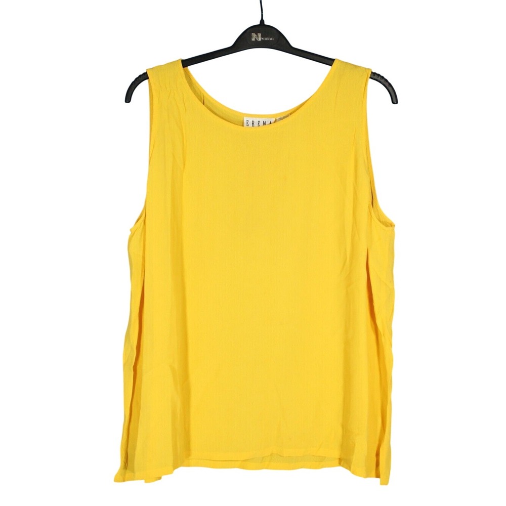 VTG ERENA WOMAN Thin CREPE Bright Yellow SLEEVELESS Side Slit BLOUSE/TANK TOP 1X